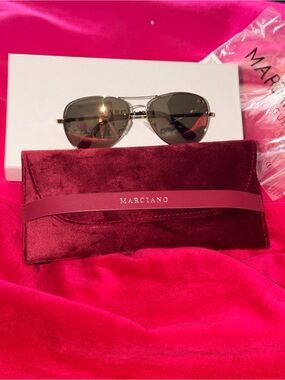 Marciano Gold Aviator Sunglasses with Burgundy Velvet Case and box